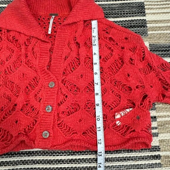 Free People Women's Sedona Cardigan Crop Long Sleeve Button‎ Open Knit Orange XS - Picture 14 of 14